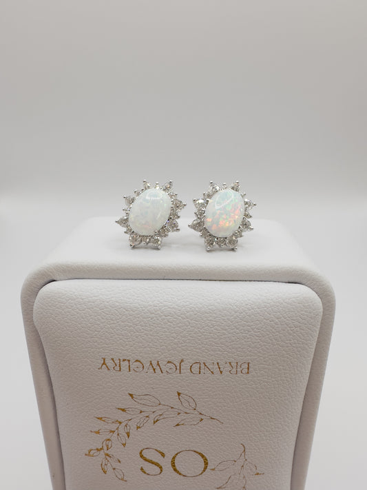 OS silver & white Opal stud earrings