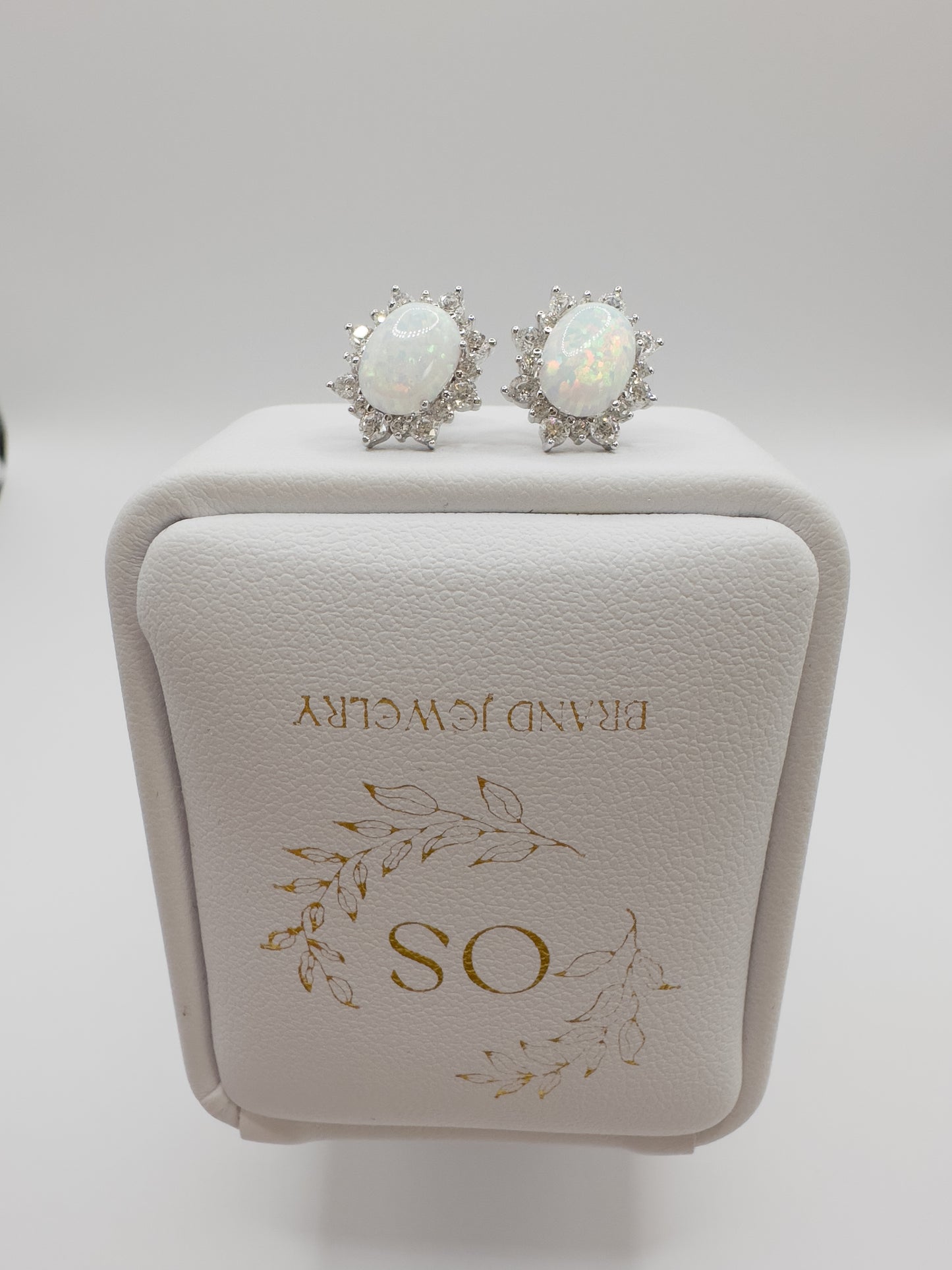 OS silver & white Opal stud earrings