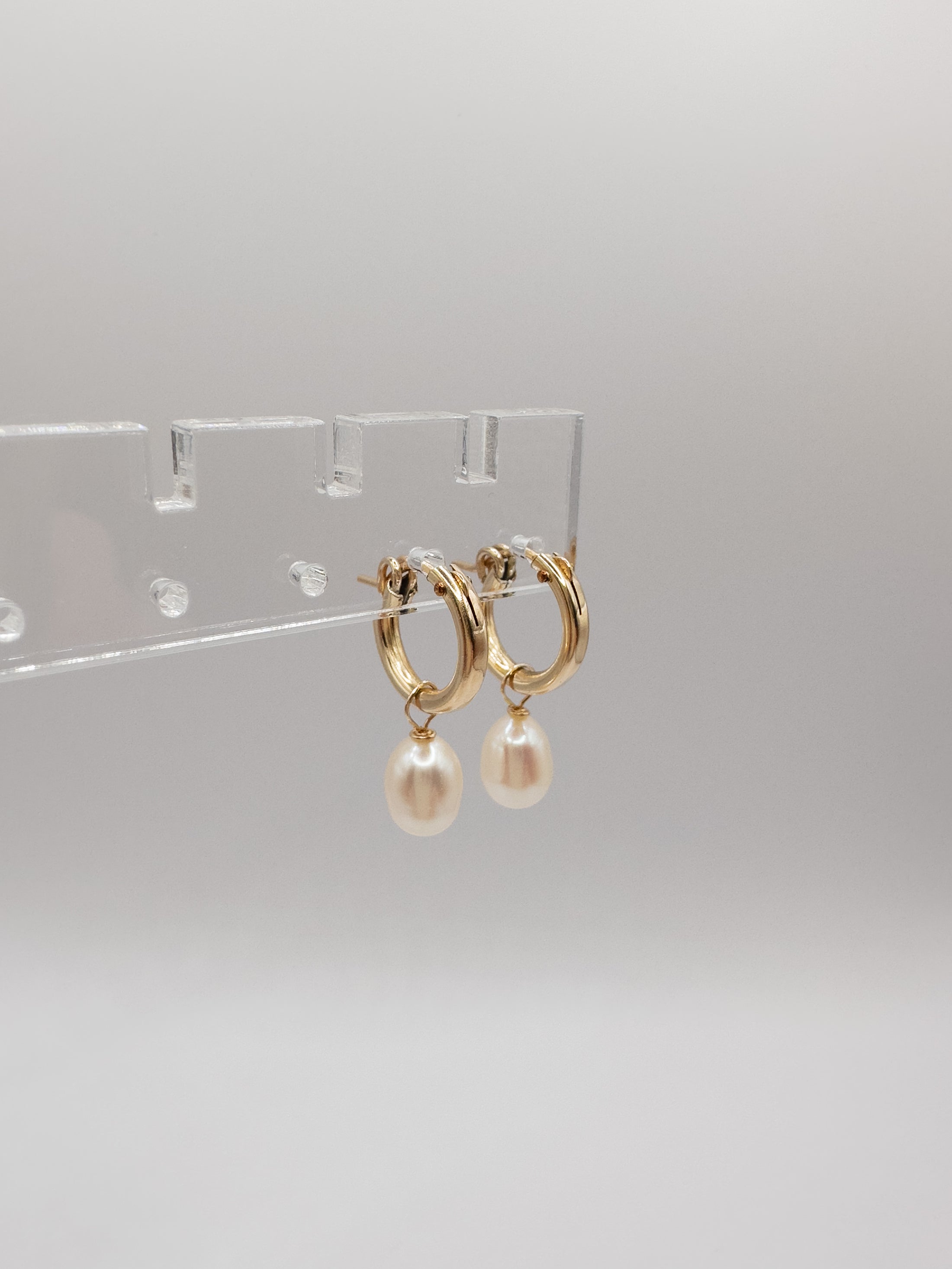 OS gold filled & pearl huggie hoop earrings. – OS brand jewelry