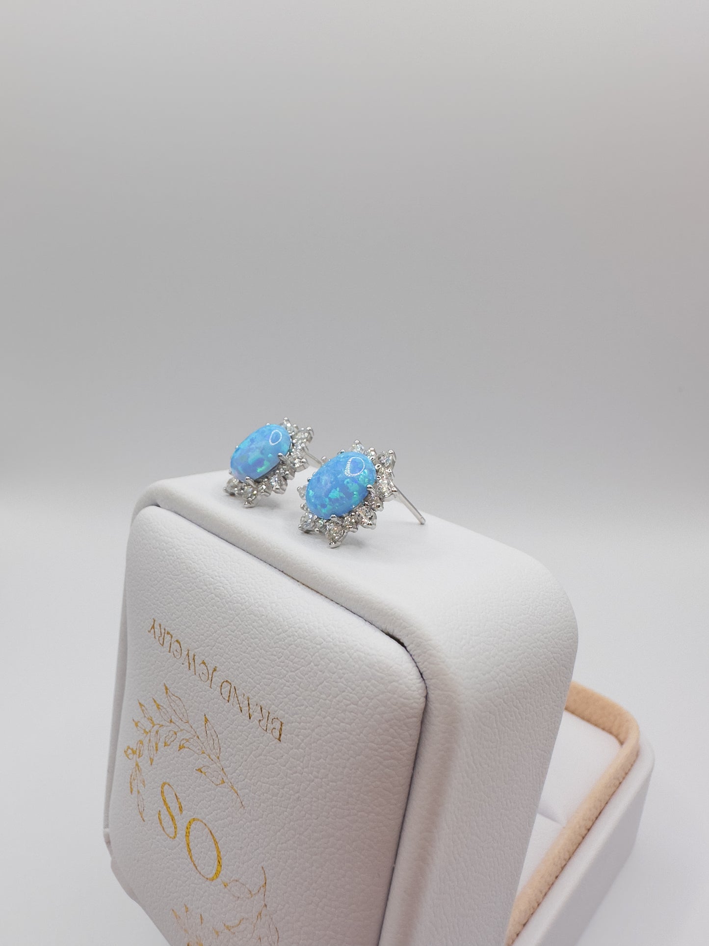 OS silver blue opal earrings