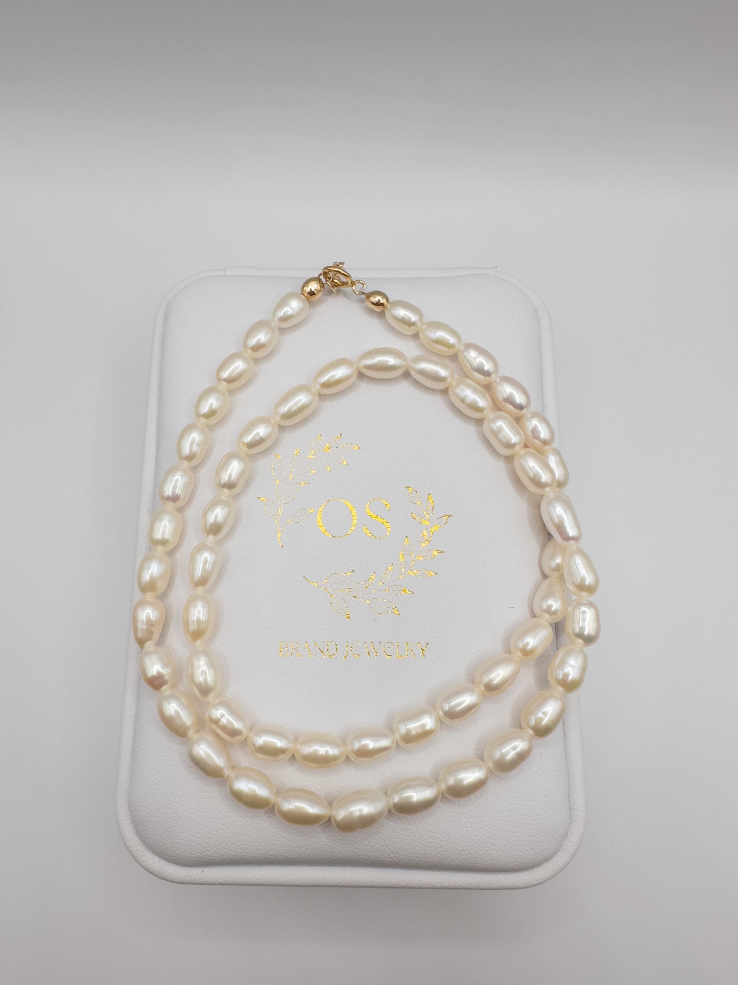 OS natural rice pearl / gold-filled choker. L (4.5-5 mm pearl)