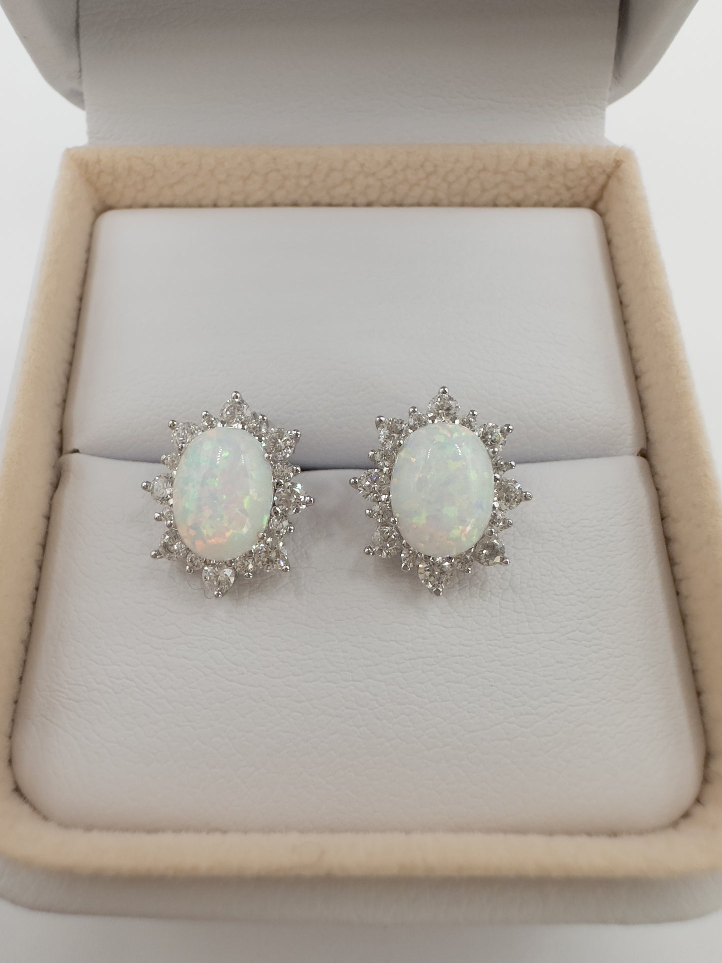 OS silver & white Opal stud earrings