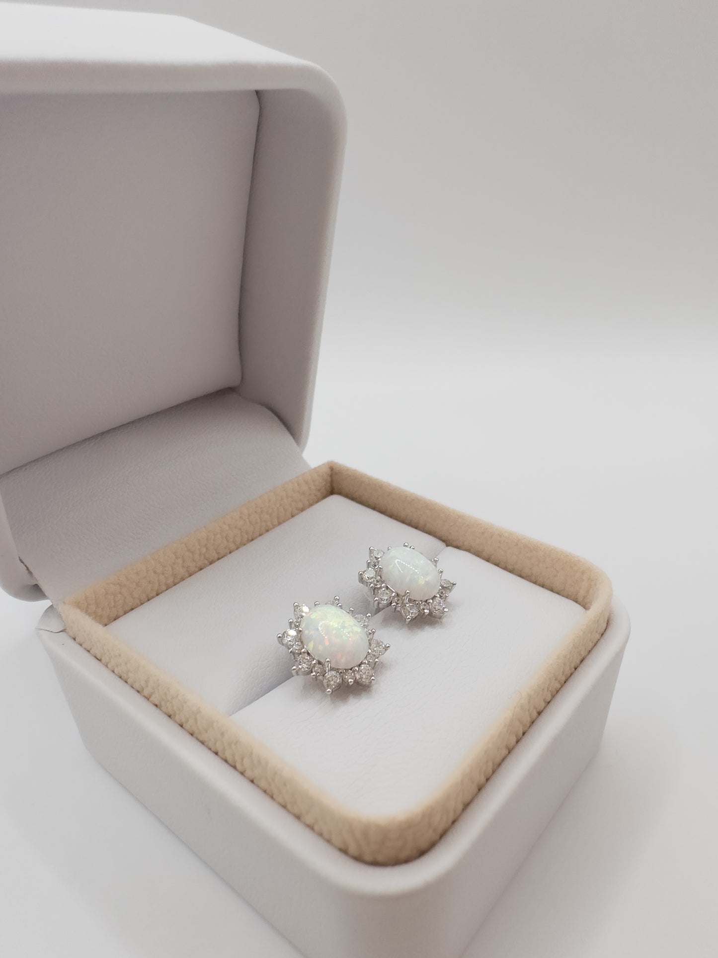 OS silver & white Opal stud earrings