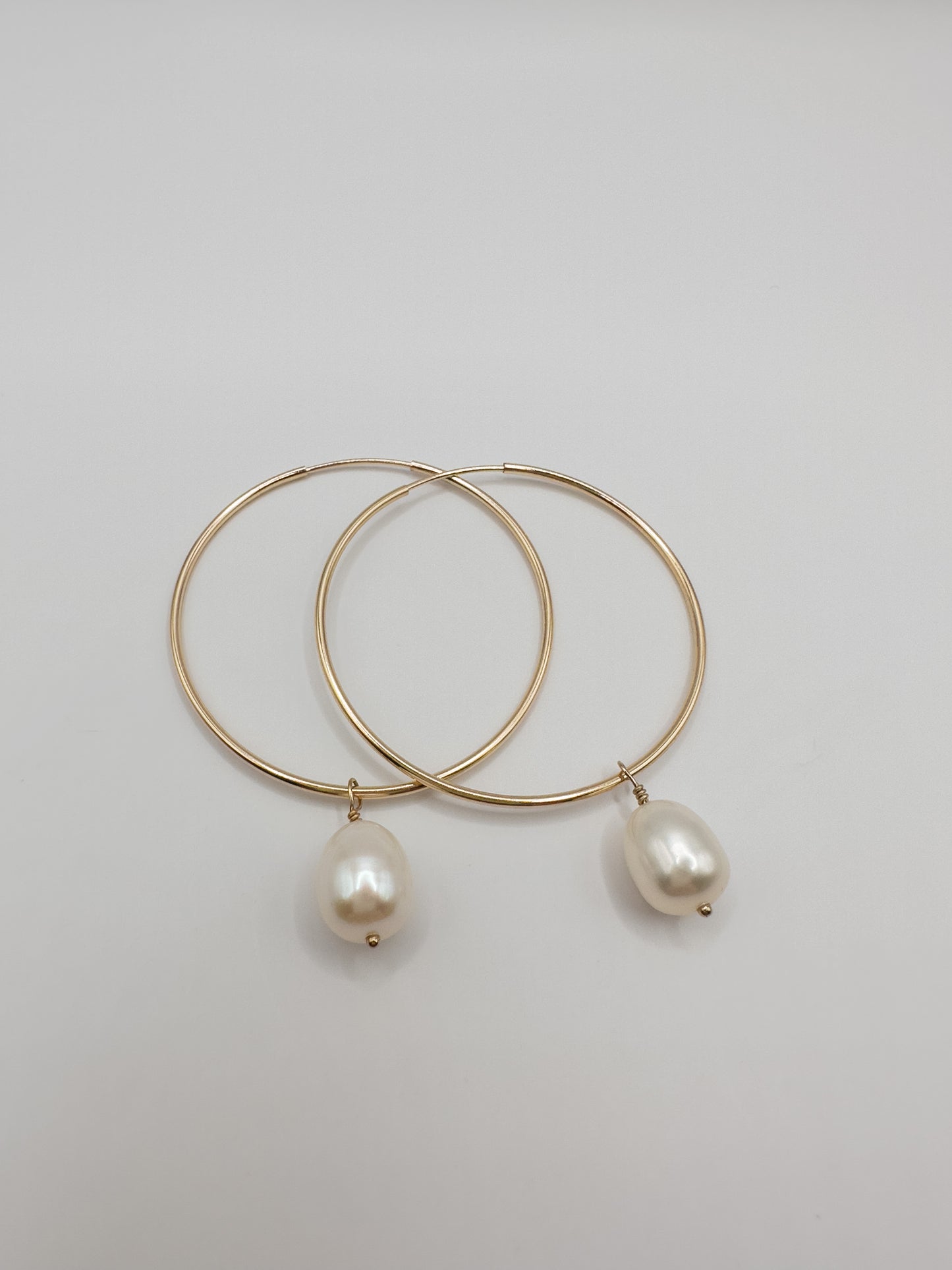 OS gold filled & natural pearl large hoops.