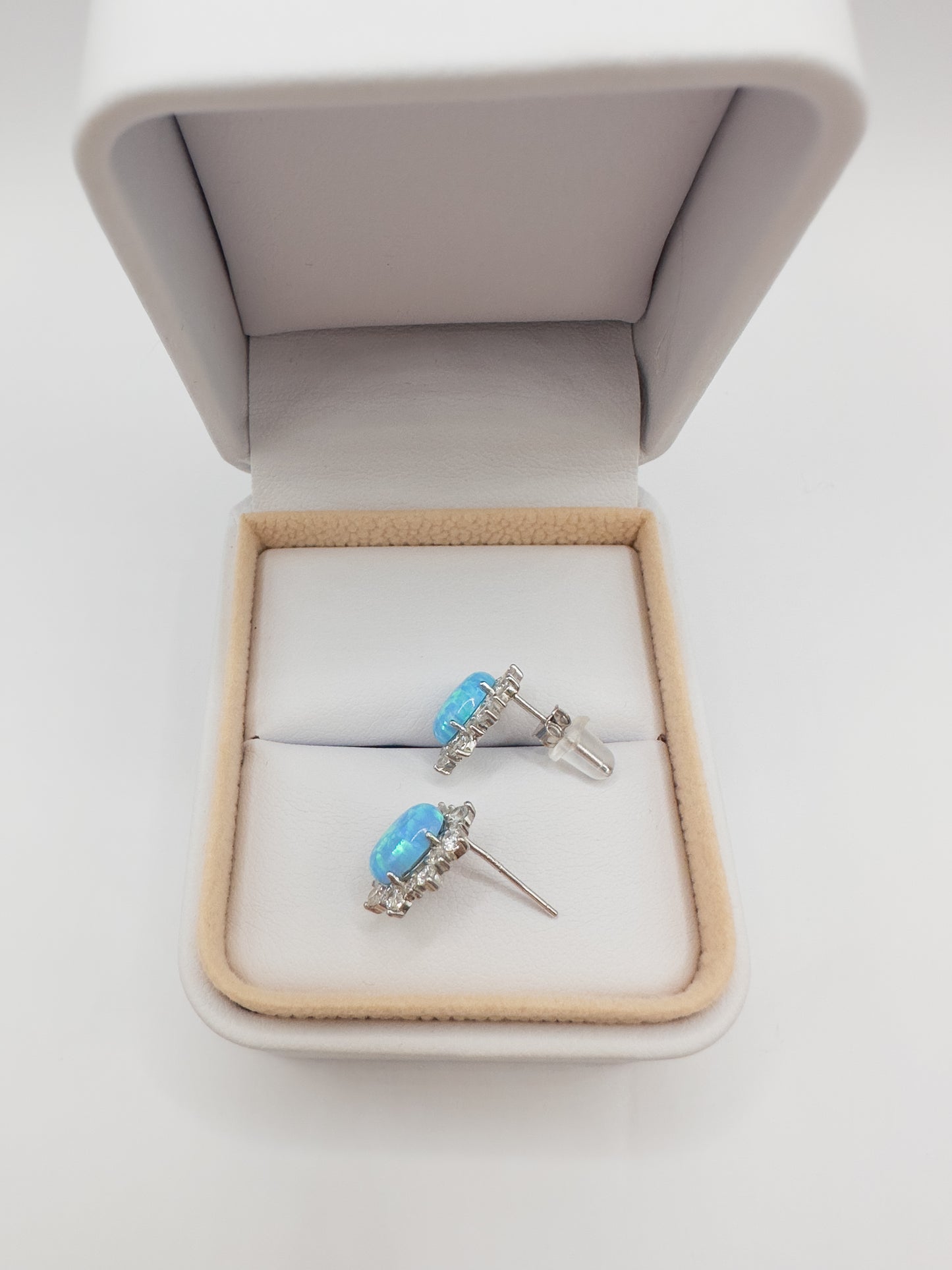 OS silver blue opal earrings