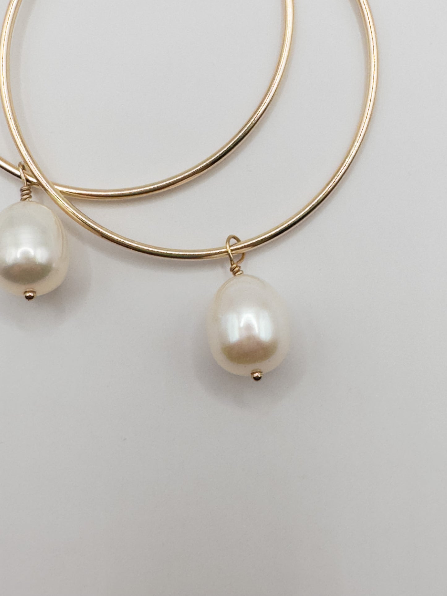 OS gold filled & natural pearl large hoops.