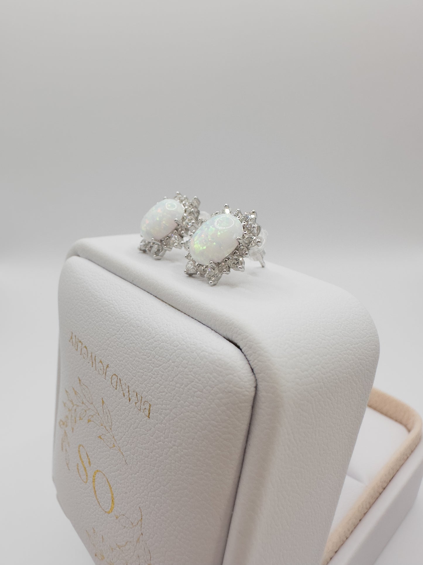 OS silver & white Opal stud earrings