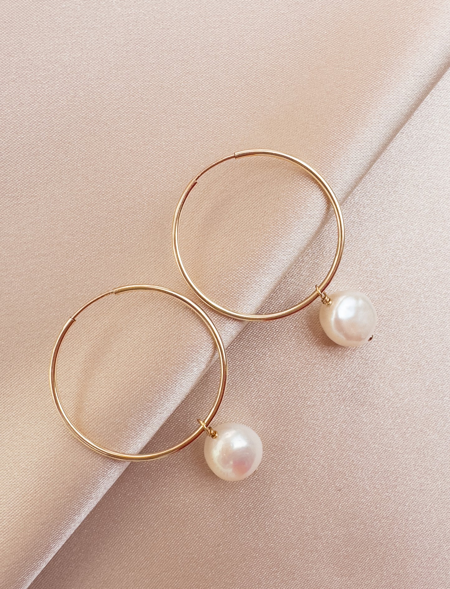 OS gold filled & natural pearl large hoops.